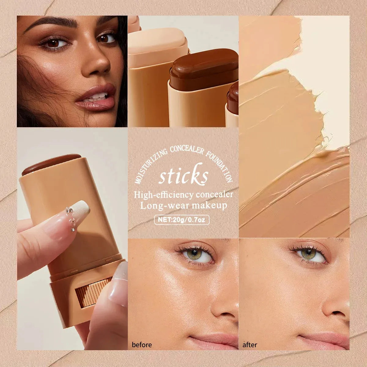 Close-up of foundation stick being applied to hand demonstrating texture