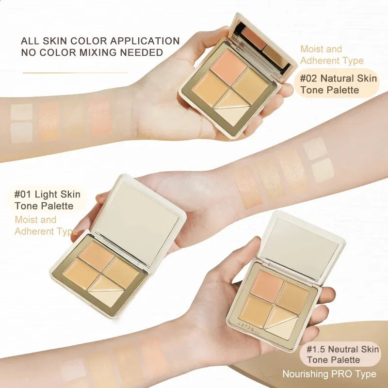 Hand holding the compact concealer palette with five options visible