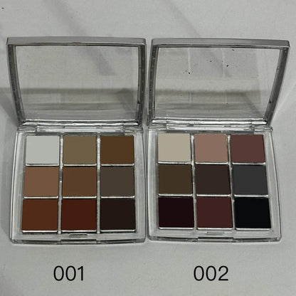 Eyeshadow palette open with color swatches demonstrating finish variety