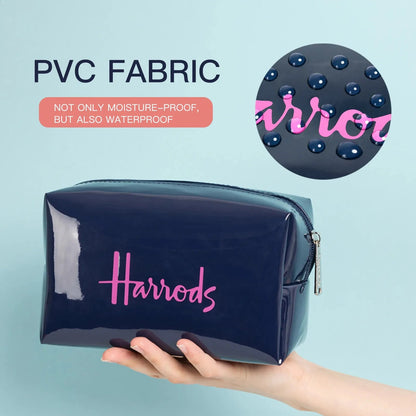 Waterproof nylon cosmetic case with zippered closure and PVC organizers