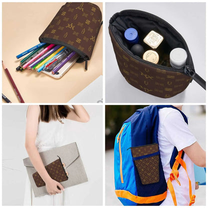 Classic brown cosmetic bag with zippered closure for travel