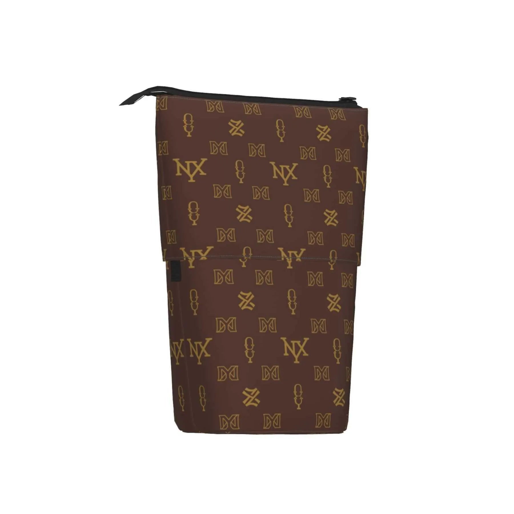 Classic brown cosmetic bag with zippered closure for travel