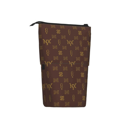Classic brown cosmetic bag with zippered closure for travel