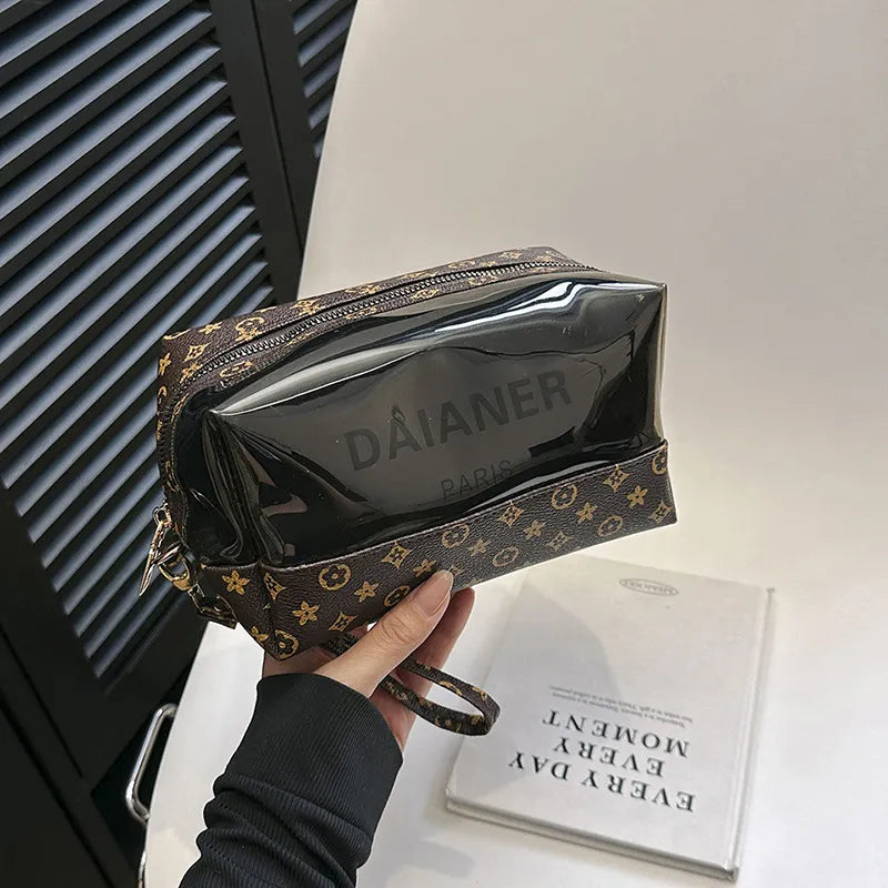 Transparent toiletry bag with zipper closure for travel use