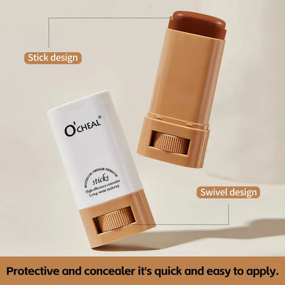Makeup foundation stick in packaging showing color options