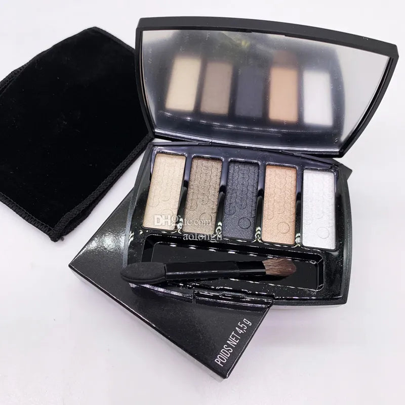 Five shimmer eyeshadow colors in a compact palette