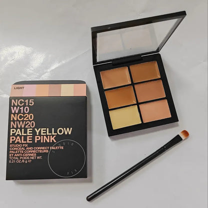 Close-up view of cream concealer texture pigmentation in palette