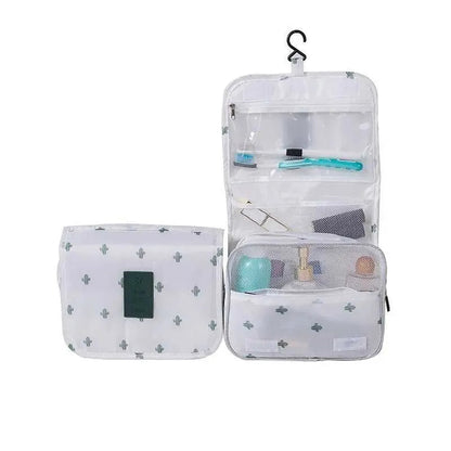 Interior view of cosmetic organizer showing multiple compartments
