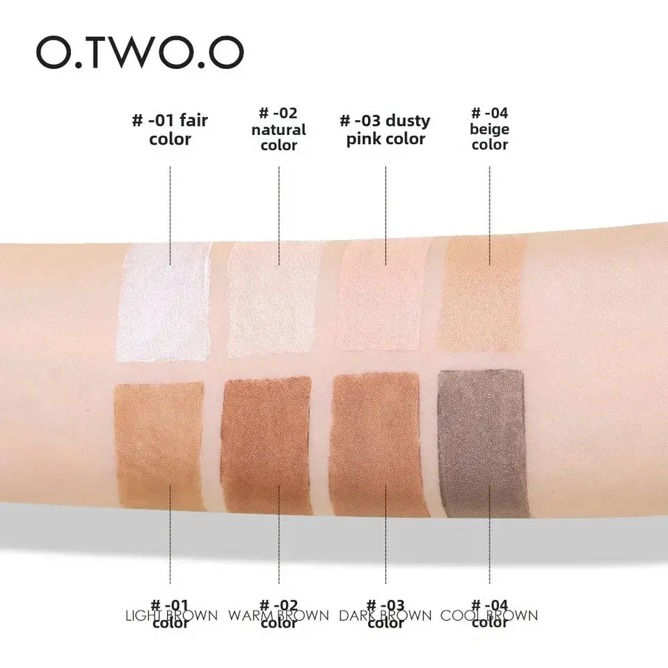 Makeup stick displayed alongside application swatches showing different available shades