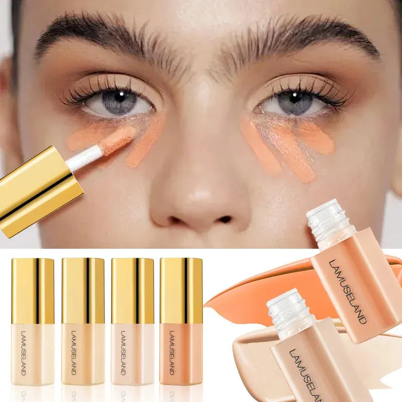 Liquid concealer product in packaging with color-correcting shades visible