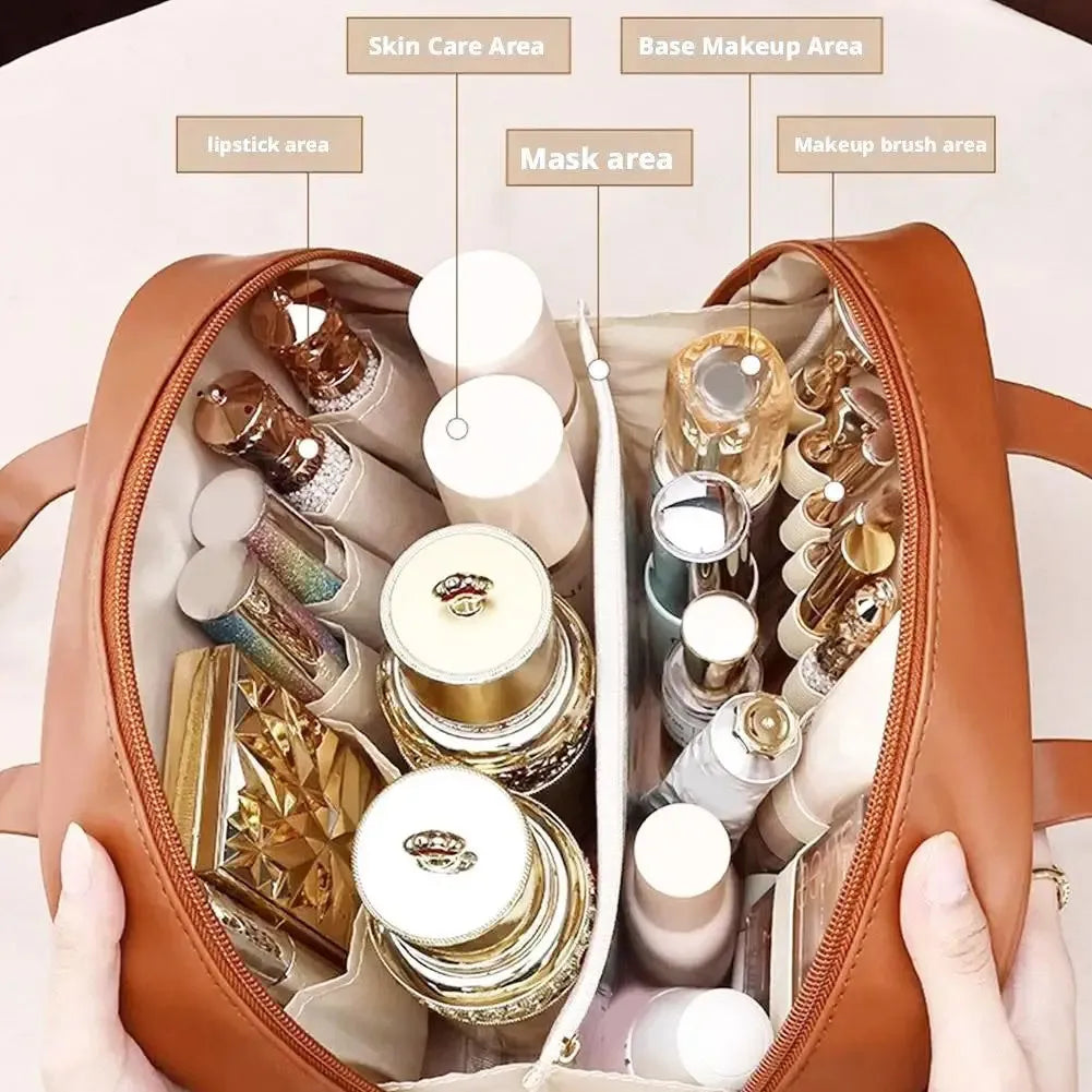 Large capacity travel makeup case with fashion handle