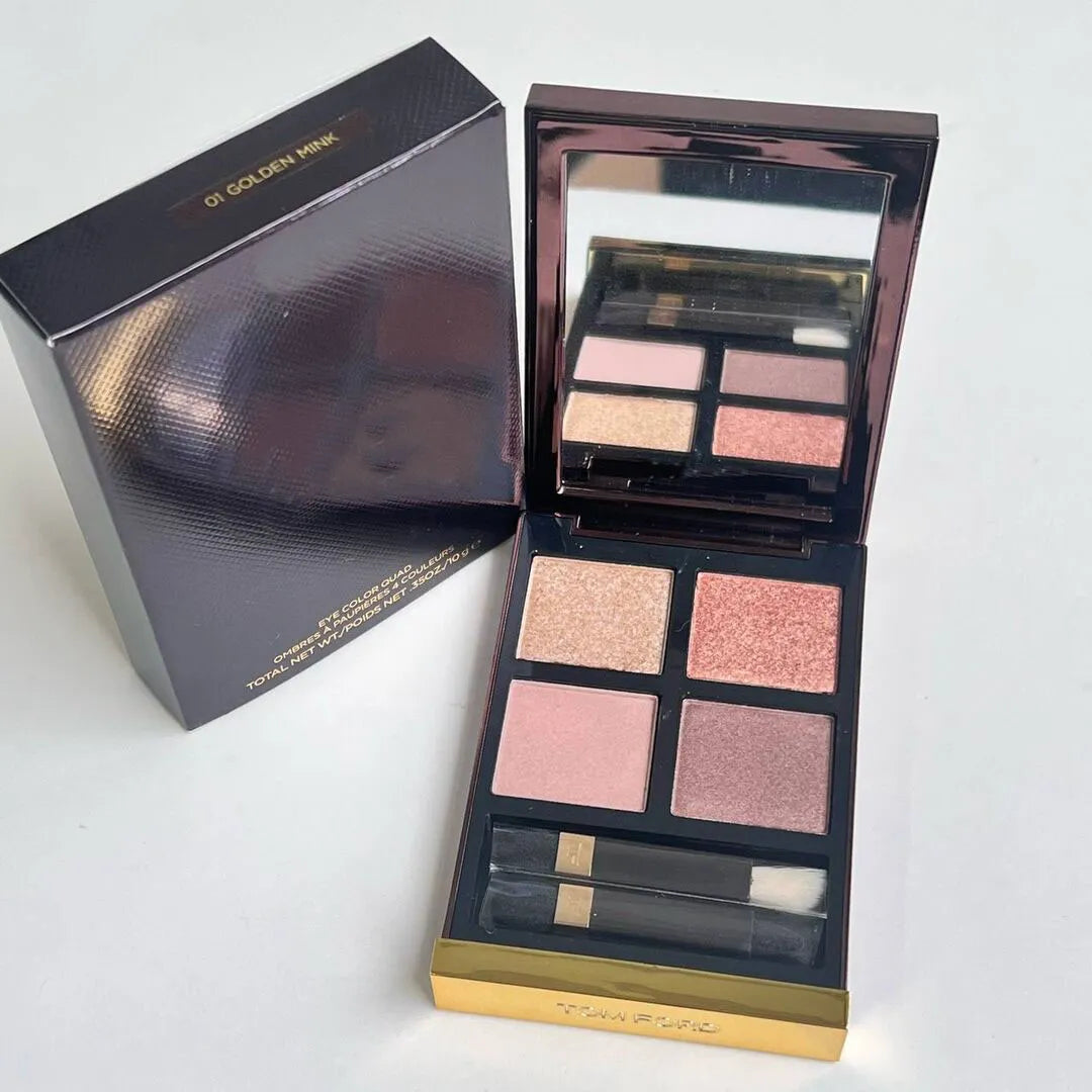 Four-color eyeshadow palette showing matte and shimmer shades