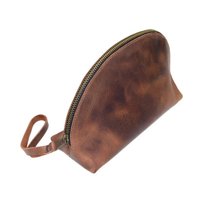 Front view of a minimalist genuine leather coin purse with zipper closure