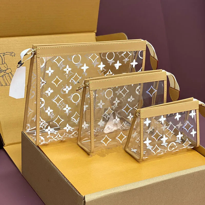 Clear cosmetic case with adjustable messenger strap