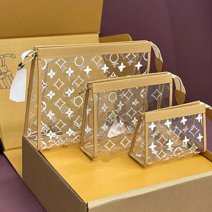 Clear cosmetic case with adjustable messenger strap