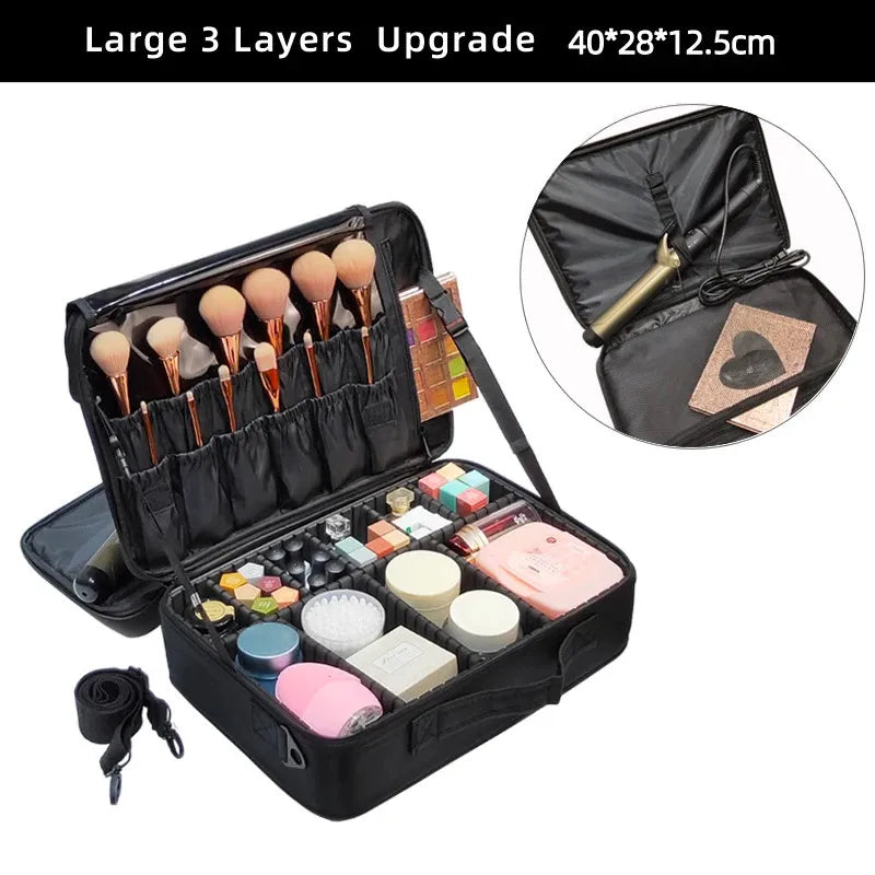 Travel makeup case in various colors with secure closure and durable materials