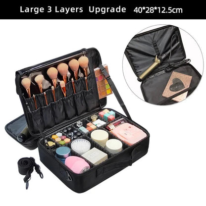 Travel makeup case in various colors with secure closure and durable materials