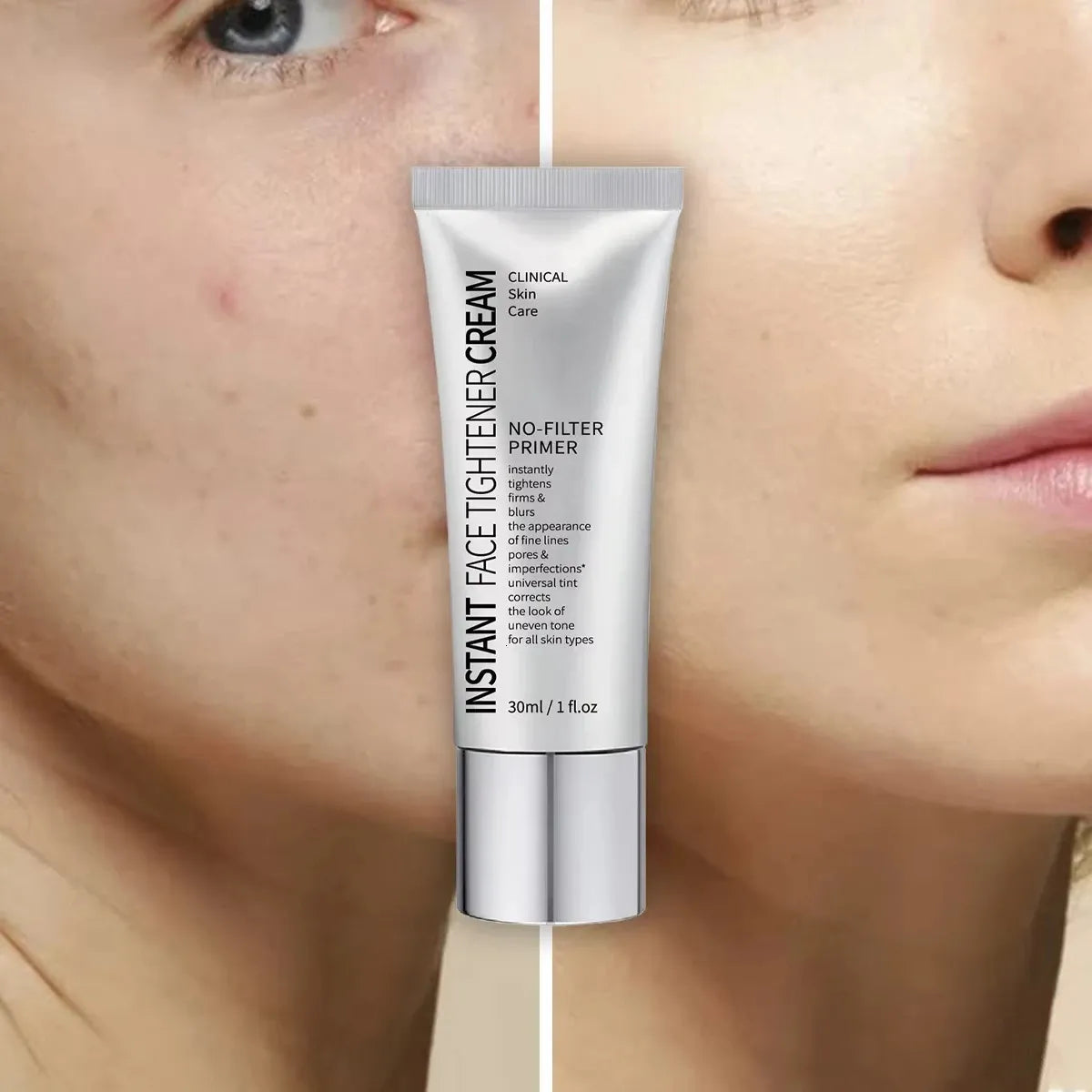 Hand holding the skin tone corrector container with the lid removed