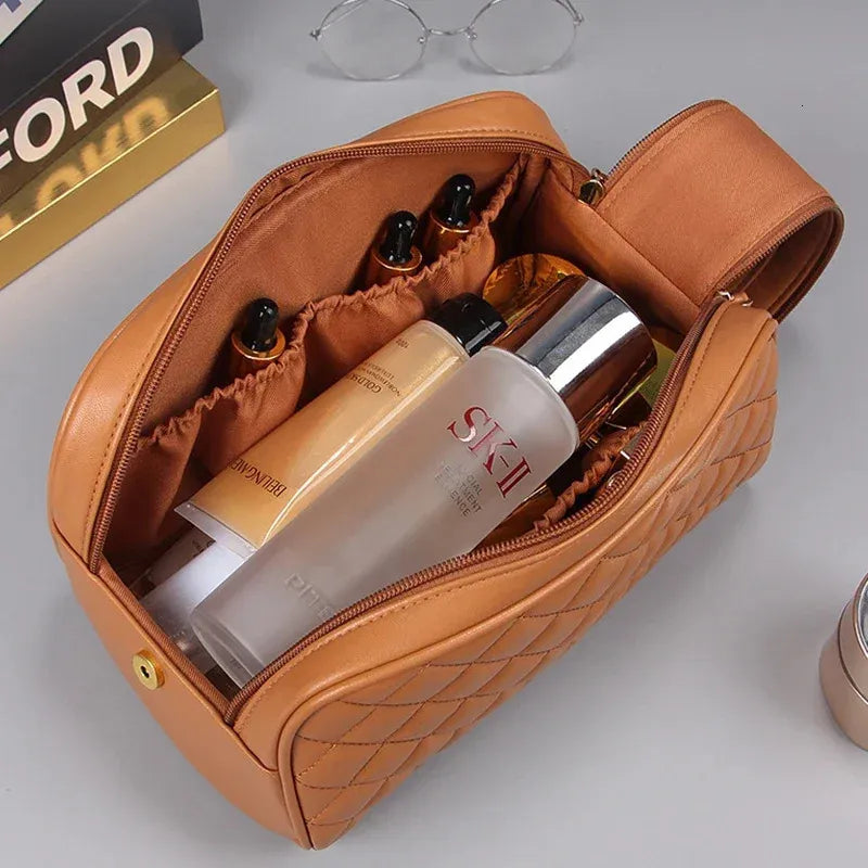 Interior compartment of the makeup bag showing organizational features