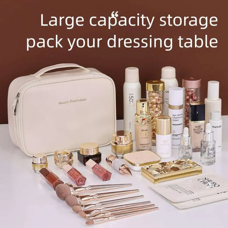 Premium handheld makeup bag with large capacity interior open view