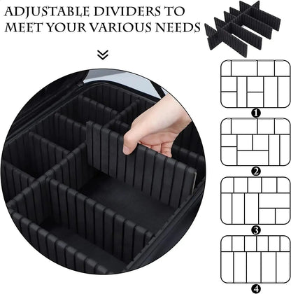 Side view of the portable makeup case with shoulder strap attached