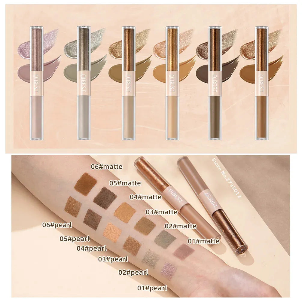 Dual-ended eye shadow stick showing matte and pearl finish applicators