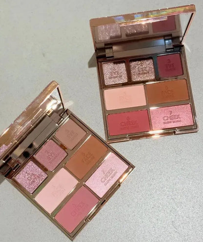 Eyeshadow blush highlighter palette showing two color options