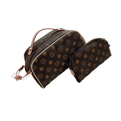 Waterproof cosmetic storage bag with handheld design shown closed