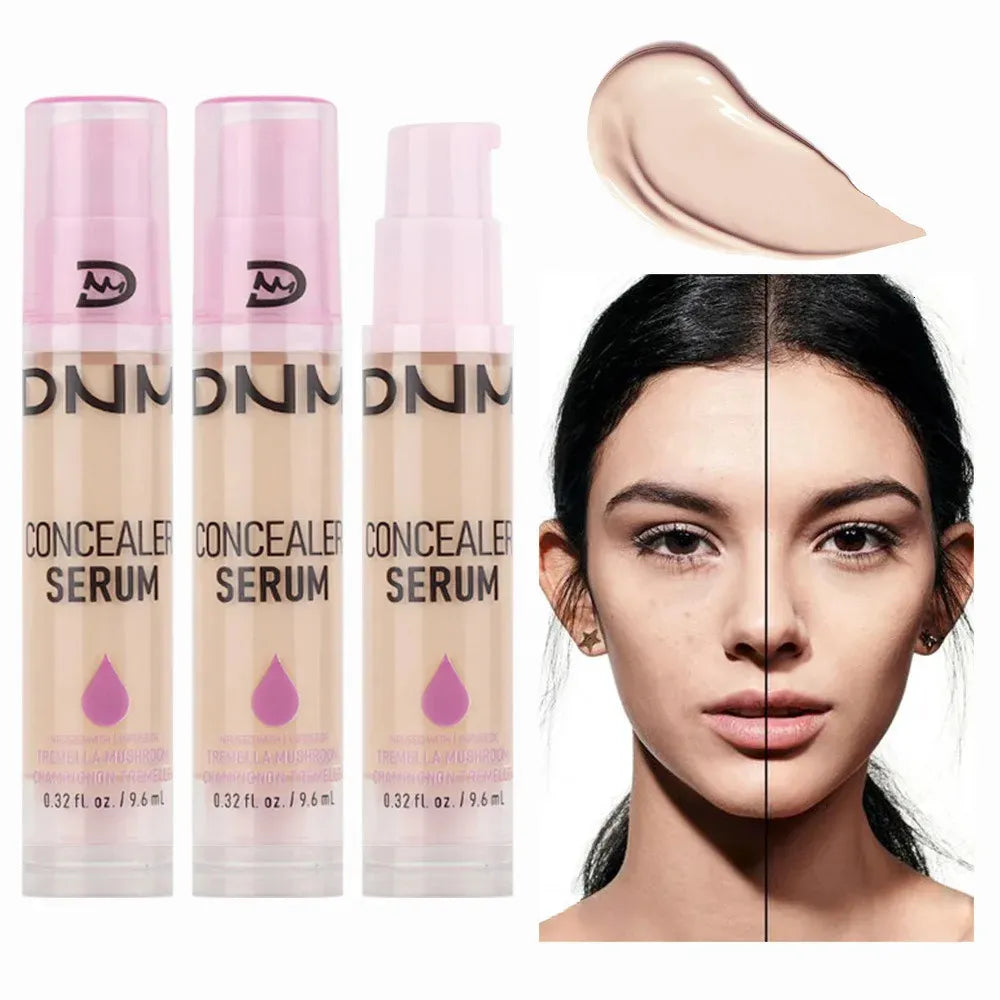 Liquid concealer bottle with applicator displayed on neutral background