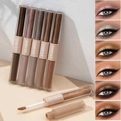 Dual-ended eye shadow stick showing matte and pearl finish applicators