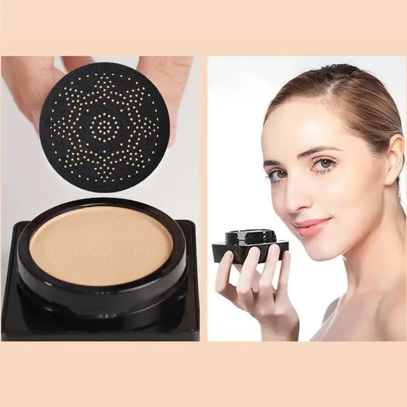 Closed makeup compact with mirror and cushion applicator