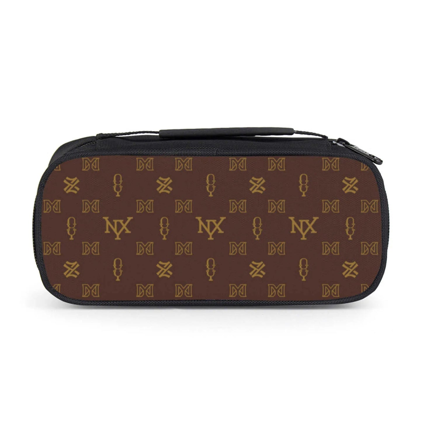 Brown zipper pencil pouch with large capacity for school supplies