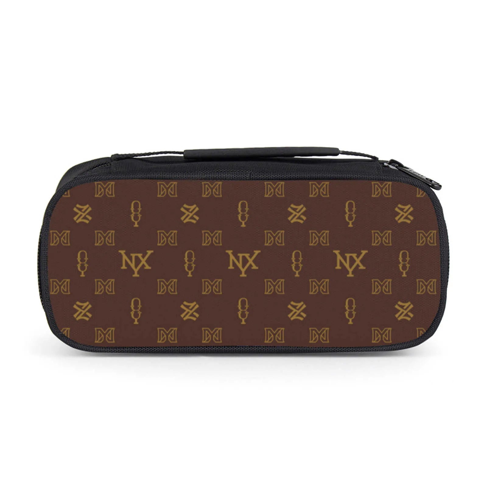 Brown zipper pencil pouch with large capacity for school supplies