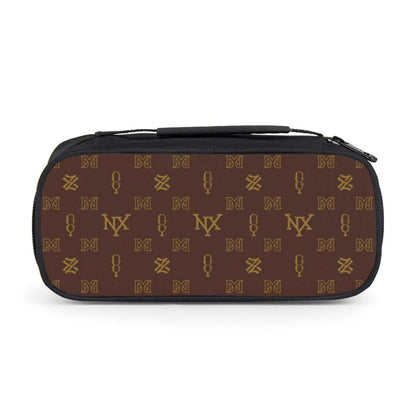 Brown zipper pencil pouch with large capacity for school supplies