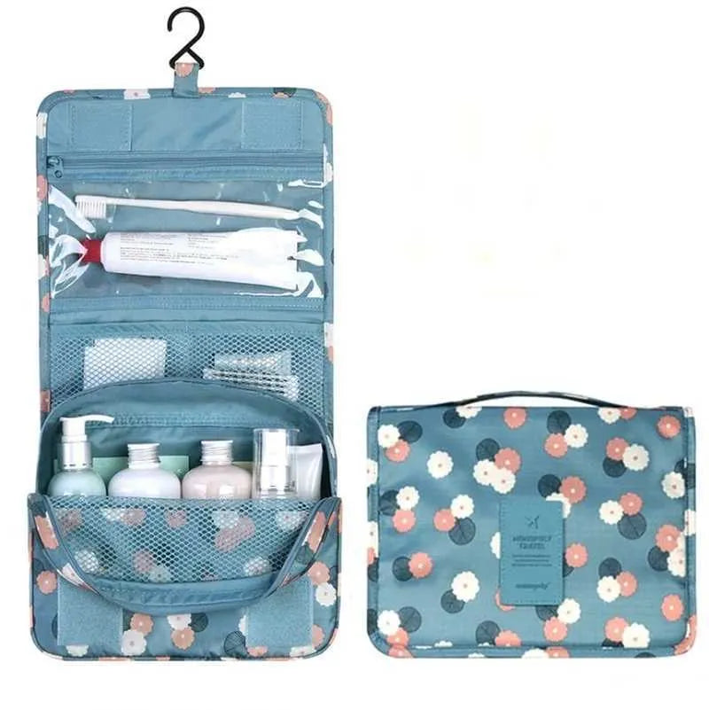 Interior view of cosmetic organizer showing multiple compartments