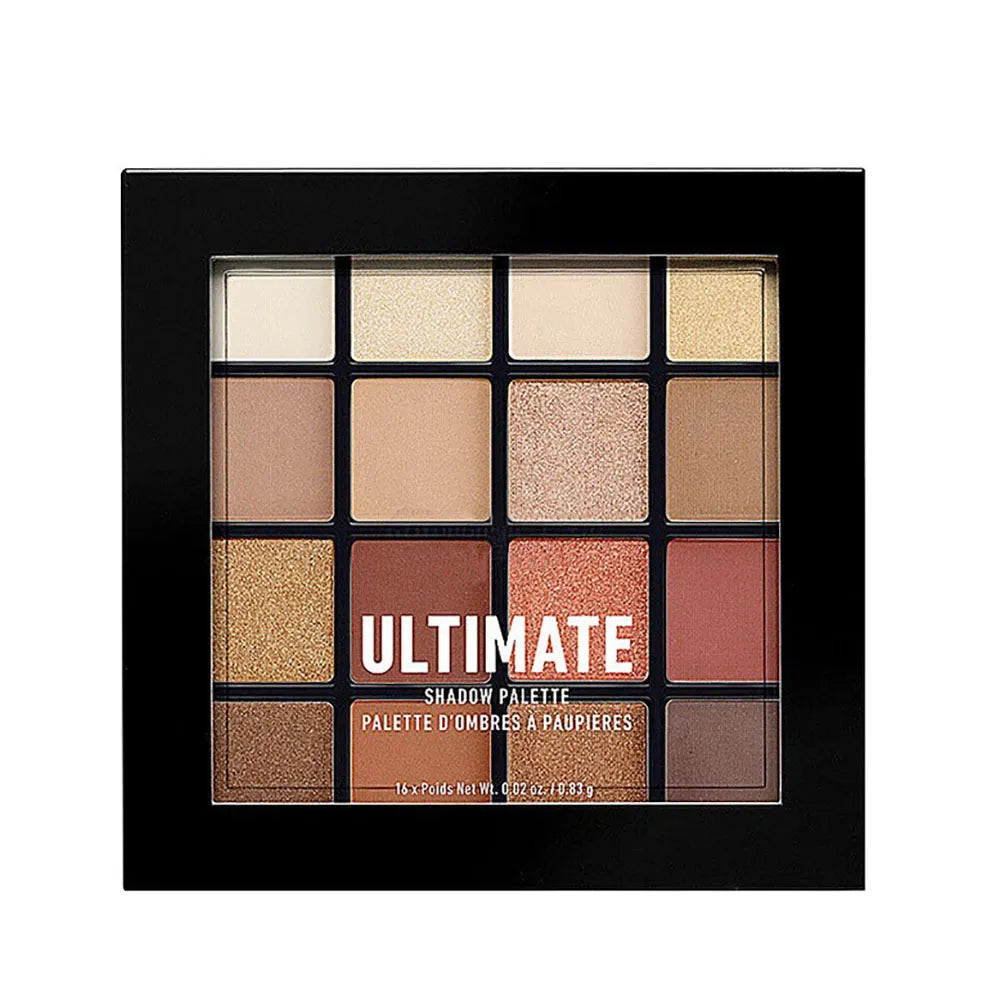 Close-up view of warm neutral eye shadow shades in palette