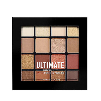 Close-up view of warm neutral eye shadow shades in palette