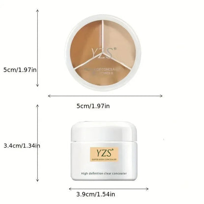 Makeup brush applying concealer from palette to under-eye area