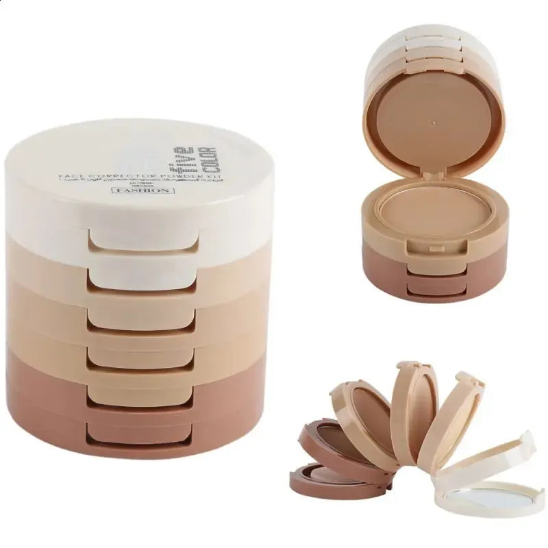 Five shades of loose setting powder in individual compartments