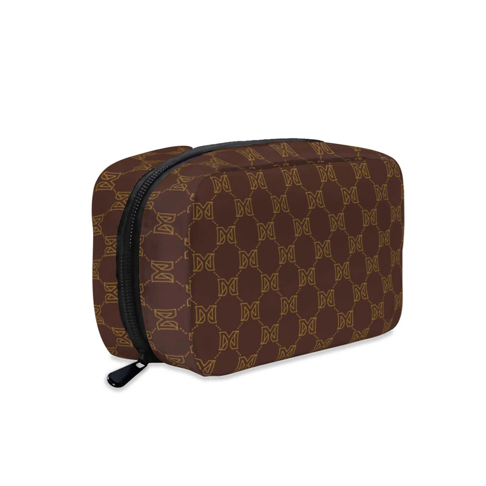 Polyester makeup bag with retro design and zipper closure