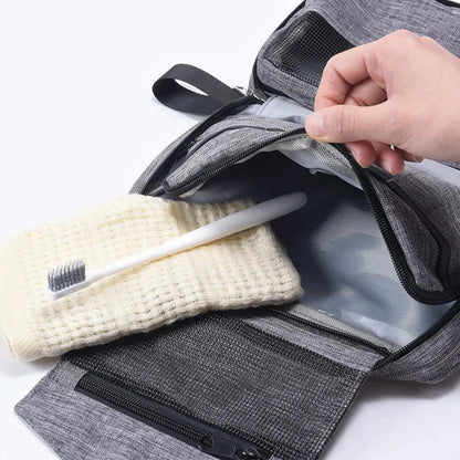 Open folding cosmetic organizer showing interior compartments and organization features