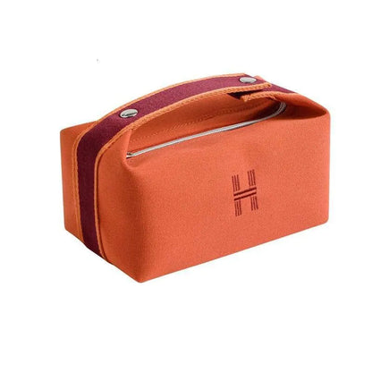 Canvas travel makeup bag in black color with waterproof design