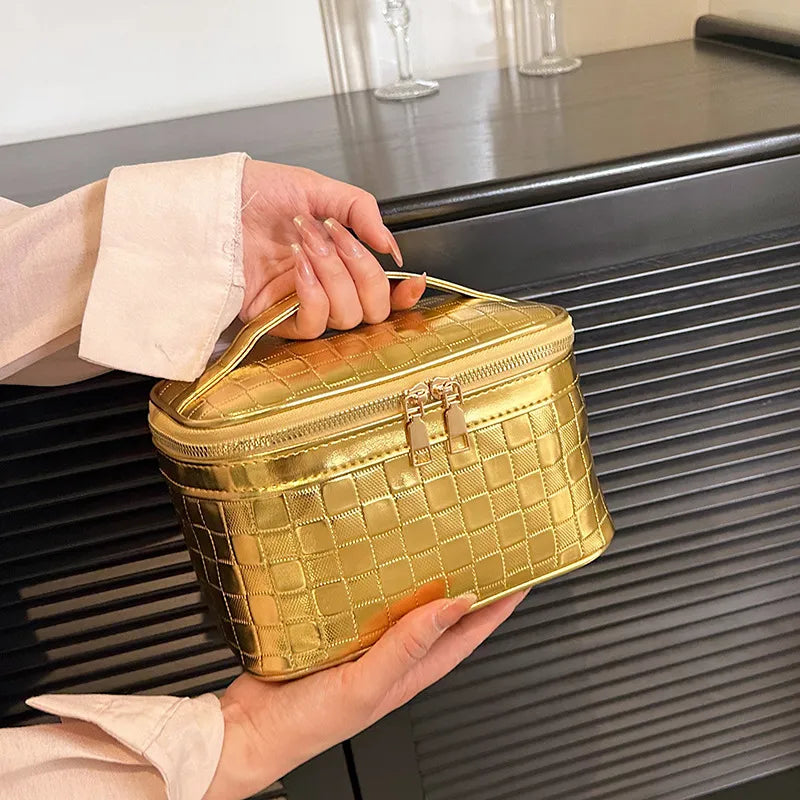 Large capacity travel cosmetic bag made from PU leather