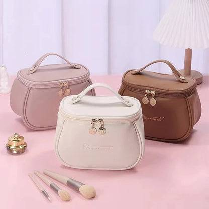 Side profile of the portable makeup case in a neutral color option