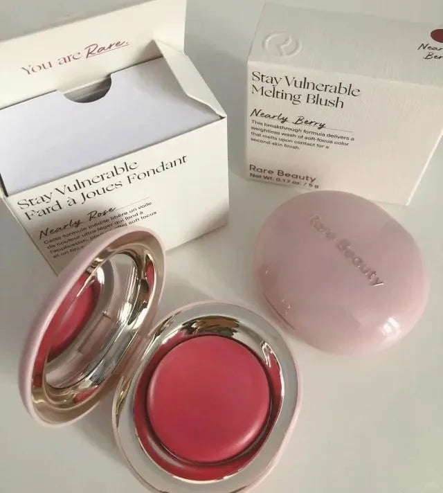 Close-up view of blusher cream texture and pigmentation