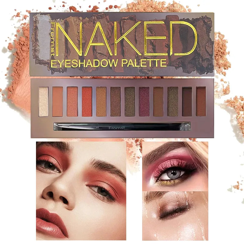 Eyeshadow palette in use with application brush on neutral eye makeup look