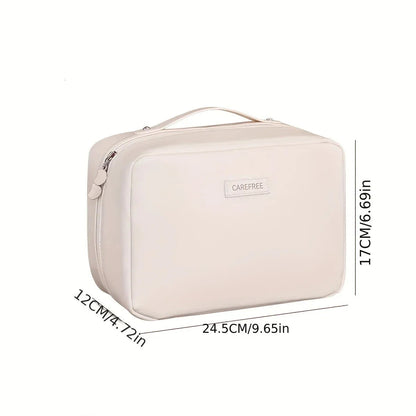 Side view of compact cosmetic storage bag suitable for travel