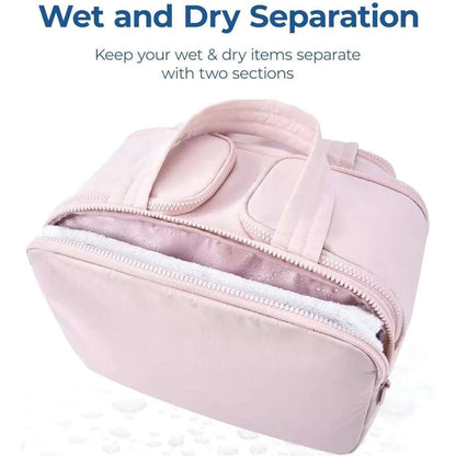 Folding travel organizer bag with multiple compartments open