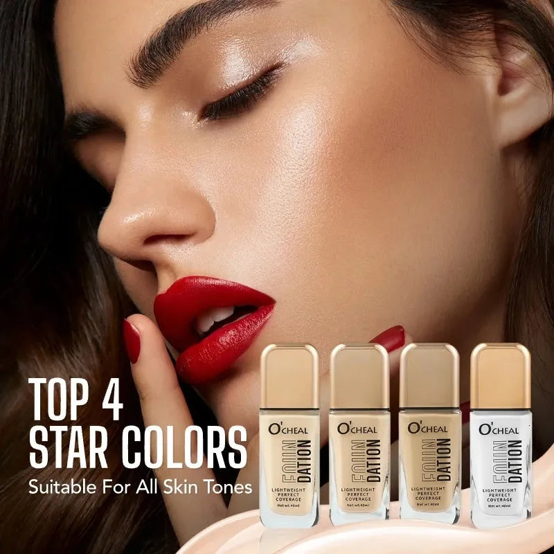 Swatches of concealer shades on a neutral background