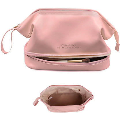 Front view of a cosmetic tote bag with dual handles and simple design